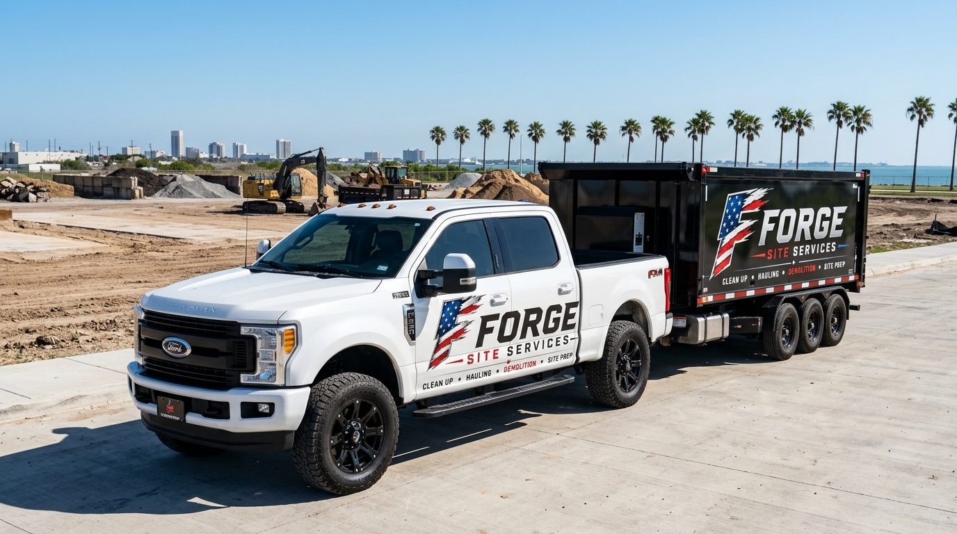 Forge Site Services heavy-duty dump trailer and hauling truck in Corpus Christi TX